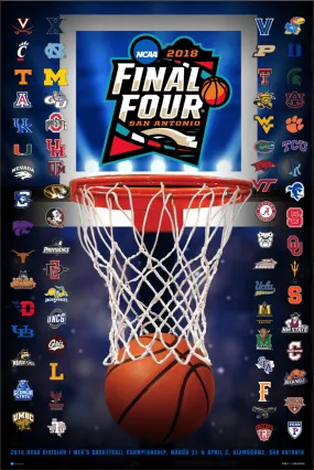 2018 Official NCAA Final Four March Madness Basketball Team Logos Print Poster