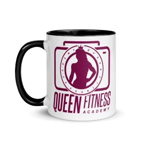 Queen Fitness Academy Ceramic Mug Black Color Inside and Dark Maroon Logo